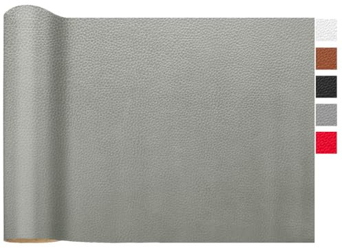 LOMUG Kunstleder Meterware 100 x 140cm Wasserdicht Leder Stoff Gekörnt lederimitat Texturiert lederstoff Leder Risse Reparieren Bezugsstoff Möbelstoff leder Patch für Autositze Sofa, Grau