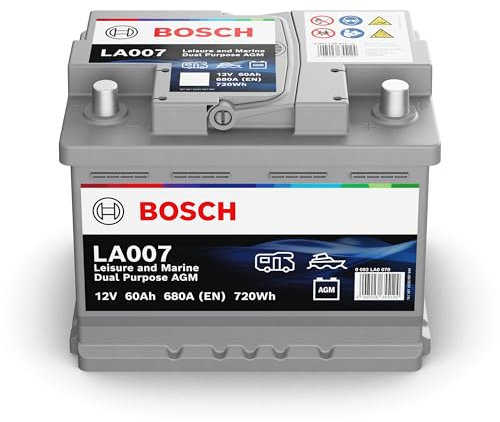 Bosch LA007 - Batterie à décharge lente et de démarrage - 60 Ah 680 A 12 V - Technologie AGM - adaptée aux usages nautiques et de loisirs (camping-car, caravaning, marine…)