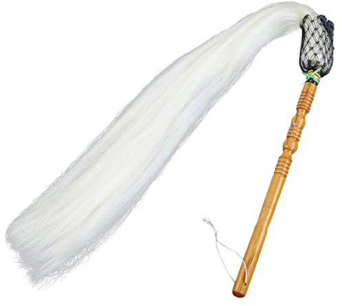Generic Chinese Taoist Buddhist Martial Arts Fly Whisk Wudang Faux Horsetail Duster Whisk Stick Wooden Handle Props (Brown Handle), Large