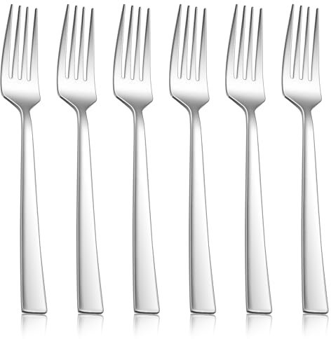 Herogo Fork Set of 6, Stainless Steel Dinner Fork Set, Table Fork with Polished Square Handle, Ideal for Home, Hotel, Restaurant, Durable & Dishwasher Safe, Metal Silver (20 cm)