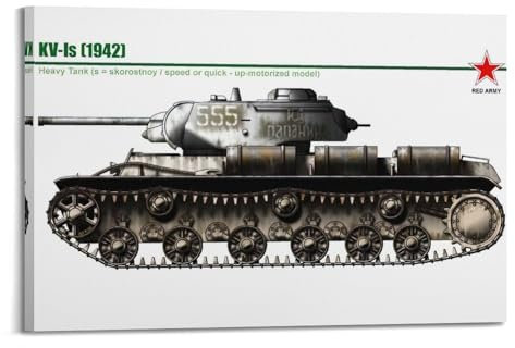 JTLFXY Poster mit sowjetischem Panzer aus dem Zweiten Weltkrieg, KV-1S (1942), Poster mit schwerem Panzer, dekoratives Gemälde, Leinwand, Wandposter und Kunstdruck, moderne