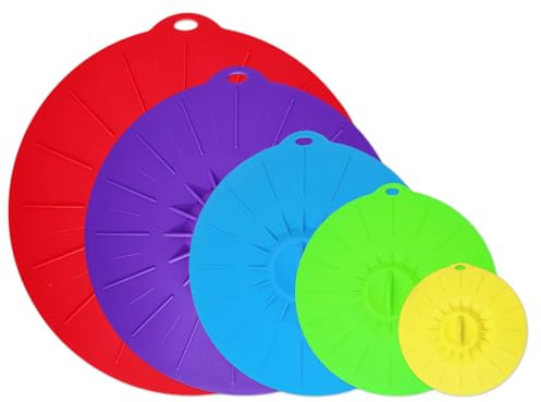 Anlising 5 Piezas Tapas de Silicona Elásticas Set Con Ventosa, Cubierta de Sellado de Succión para Microondas, Tazones, Platos, Ollas (5 Tamaño)