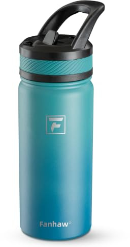Fanhaw 550ml/18oz Kids Insulated Water Bottle with Straw Lid – Stainless Steel Double Wall Vacuum, Leak-Proof, BPA-Free Water Bottles for School Boys & Girls(Green Blue)