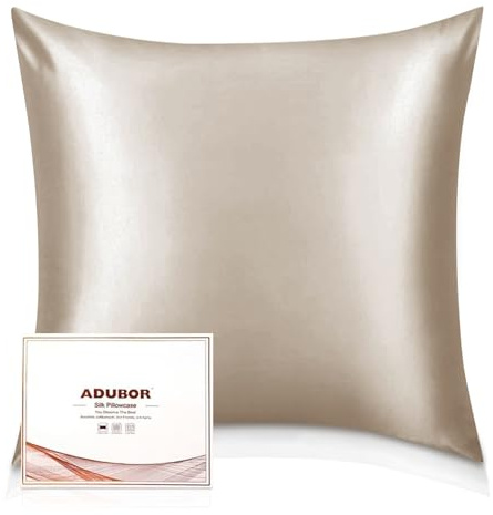Adubor 100% Seidenkissenbezug 80x80 cm für Haar und Haut, Beide Seiten Natürliche Kissenbezug Seide, 23 Momme Seide, Fadenzahl 900 (Beige, 1 Stück)