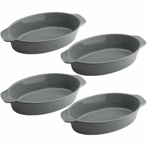 Oval Ceramic Baking Dish Set Of 4 with Handles Oven To Table Ideal for Lasagne/Pie/Casserole/Tapas (5x 12x 22cm/8.5inch) Gray