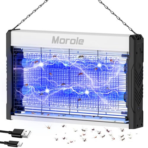 Morole Lampada Antizanzare 3200V per Interno/Esterno, UV LED con Rete Elettrica Sicura Protezione al Tatto, Sospensibile USB e Vassoio Rimovibile - Ideale per Grondaia/Giardino/Casa