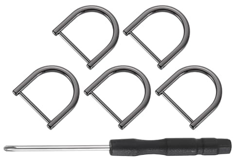 sourcing map 5 Pcs Shackle Screw D Rings U Shape D-Rings Replacement for Purse Keychain Strap Buckle, 0.99x0.99inch, Black