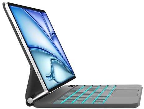 IVEOPPE Magic Tastatur mit hülle für iPad Air 11 (M3 2025/M2 2024) - Deutsches QWERTZ Layout Hintergrundbeleuchtung Multi-Trackpad Keyboard für iPad Pro 11 Zoll 4./3./2./1, Schwarz