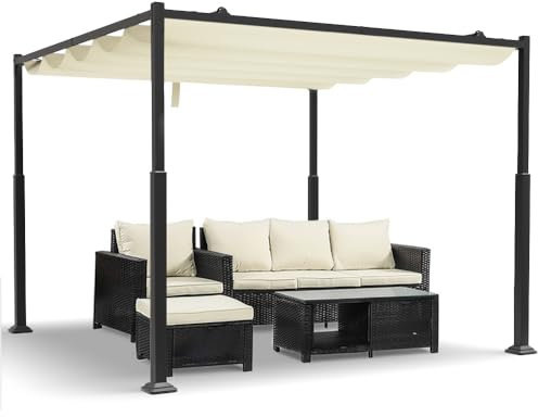 VOUNOT® Pergola Gartenpavillon 3x3m Wasserdicht Stabil Winterfest, Metall Garten Pavillon mit freistehender Terrassenüberdachung, Sonnenschutz für Garten, Terrasse & Balkon, Dunkelbeige