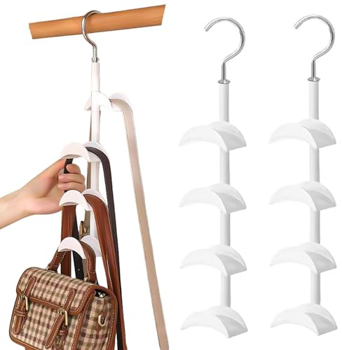 Zuxbolf 2 Pièces Rangement Sac à Main, Support de Sac à Main Rotatif à 360 Degrés Porte Cravate et Ceinture Cintre Foulard Cintre à Echarpe pour Sac fourre-Tout, Sacs Main, Echarpes, Ceintures