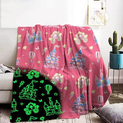Manta para niños de 150x200cm, diseño de castillo de globos que brilla en la oscuridad, suave y cálida, manta rosa para niñas, regalos (CBao, 150x200cm)