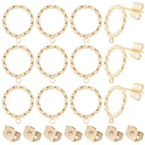 Beebeecraft 20 orecchino Rotondo con Passante Perni per Orecchini A Cerchio Ritorto Placcati In Oro 18K per La Creazione di Gioielli Fai Da Te