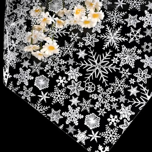 DXTXTJ Christmas Cellophane Wrap 80cm*5m, Cellophane Wrap for Hampers White Snowflake,Clear Wrapping Paper for Christmas Birthday(Supplied in a Folded Sheet)