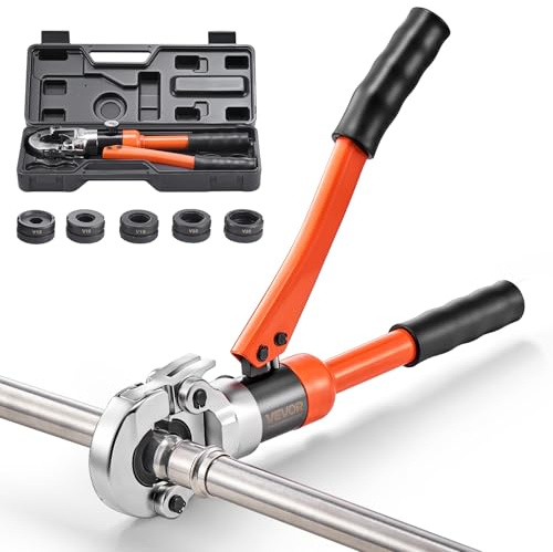 VEVOR Alicates de Prensa Hidráulica para Tuberías, Herramienta de Prensado de Tubos con 5 Mordazas V12, V15, V18, V22, V28 y Estuche de Transporte, para Reparaciones, Instalaciones de Fontanería