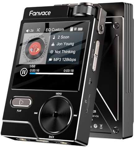 Fanvace HiFi MP3 Player, Lossless DSD High-Resolution Digital Audio Music Player, Portable DAC FLAC Audio Player, 192Khz/24bit, 64GB Portable Audio Player, Support up to 256GB (Black)