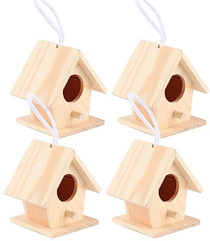 Haofy Casa para Pájaros, Caja Nido de Pájaros de Madera para Decoración de Jardín, Colgante, Paquete de 4 para Exteriores, Adorno de Descanso de de Madera de Platano