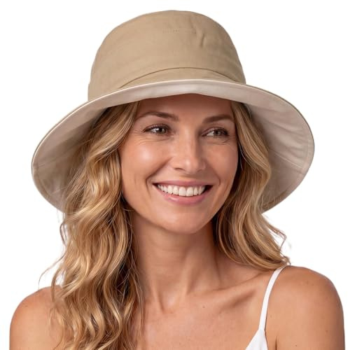 TOP-EX ChicPony Pferdeschwanz Sonnenhut Damen Breite Krempe Faltbar | 70 % Baumwolle, 30 % Leinen, Futter aus Baumwolle, 11,5 cm formbare Krempe, Zopföffnung; für Strand, Garten und Reisen