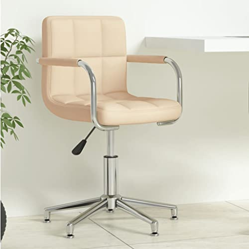 Ordellia Chaise de bureau pivotante en tissu crème avec vérin à gaz à 360 degrés, pied en croix en acier chromé, hauteur réglable pour bureau à domicile, travail d'écriture