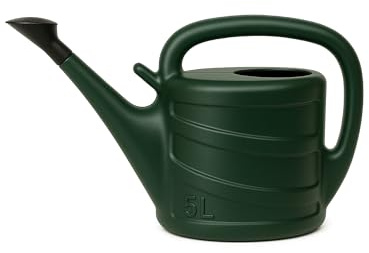 Whitefurze – Watering Can 5 Litres – Durable Plastic Garden Watering Can with Rose Head – Lightweight, Easy-Grip Wrap-Around Handle – Indoor and Outdoor Plant Watering - Green