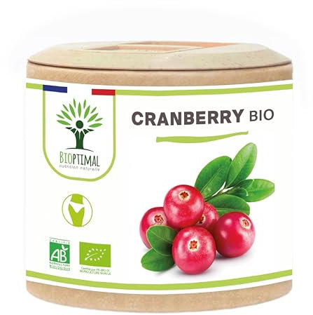 Cranberry Bio - Bioptimal - Complément Alimentaire - 100% Canneberge Sans Sucre - Infection Urinaire Cystite - 36mg de Proanthocyanidines par Jour - Fabriqué en France - Certifié Ecocert - 60 gélules