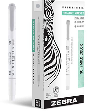 Zebra Textmarker, doppelseitig, breite und feine Spitzen 12-Pack grau