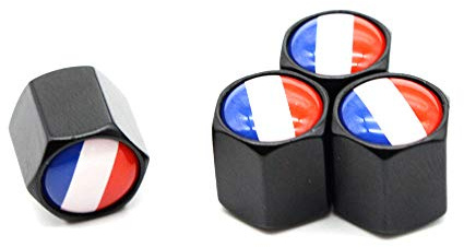 Bouchons de Valve de Pneu (4 pcs/Jeu) en Alliage de Zinc, Couvre-tiges de Style de Drapeau Universel de la France pour Voitures (Noir)
