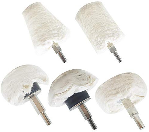 Lifreer Polishing Pads for Drill, 5 Pcs Polishing Wheels Buffing Wheels for Drill Cotton Polishing Pad Mop Kit Tool for Car, Metal, Stainless Steel, Jewelry, etc Cone/Column/Mushroom