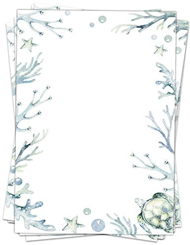 50 Blatt Briefpapier (A4) | Unter Wasser Aquarell Look | Motivpapier | edles Design Papier | beidseitig bedruckt | Bastelpapier | 90 g/m²