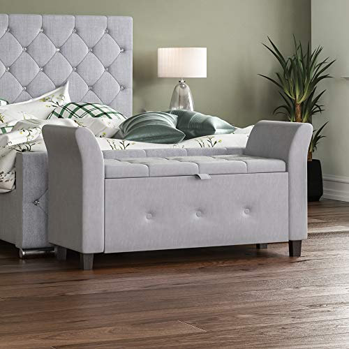 Vida Designs Seville-Otomana Tela con Tapa, Asiento, Taburete, Banco de Ventana, baúl, Caja de Almacenamiento de Juguetes, Puff, reposapiés, Lino Gris Claro, H 60 x W 120 x D 45 Cm Approx