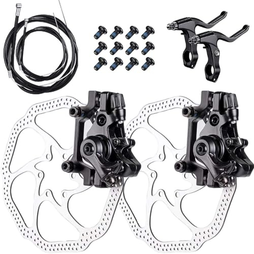Fat-Cattie Bike Disc Brake Kit,Bike Front and Back Disc Brake Kit-Calipers,2 Pcs Stainless Steel 160 mm Rotors&Cable&Brake Lever&A pair of bicycle brake levers&fixing screws,BB7（Black）