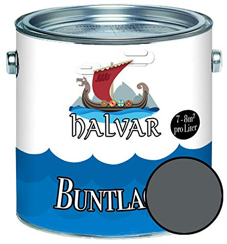 Halvar Buntlack für Holz & Metall SEIDENMATT Grau RAL 7000-7047 Holzfarbe Holzlack Innen & Außen robuster Kunstharzlack Wetterbeständig & perfekter Langzeitschutz (2,5 L, RAL 7012 Basaltgrau)