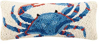 Peking Handicraft 30TG446C05OB Blown Filled Hook Throw Pillow, 12-inch Length, Wool and Cotton (Blue Crab)