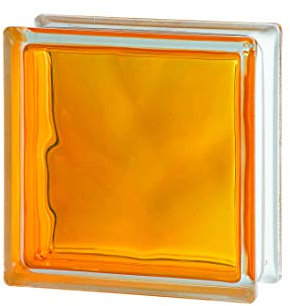 Bloque de Vidrio Amarillo Inyectado Ondulado, 19 X 19 X 8 Cm