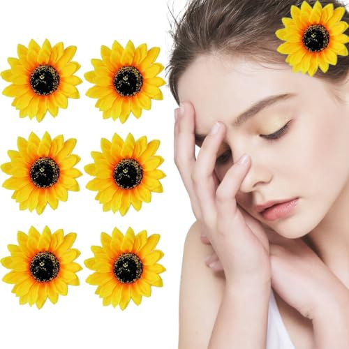 6 Stück Sonnenblumen-Haarspangen, gelbe Blumen-Krokodilklemmen, Haarstyling-Zubehör für Frauen, Mädchen, Strand, Sommerparty