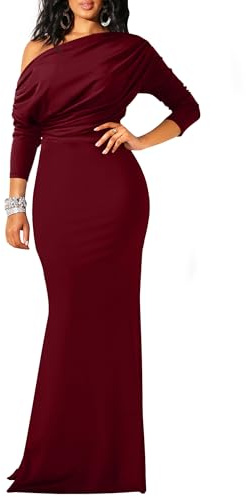 YMDUCH Women's Elegant Sleeveless Off Shoulder Bodycon Long Formal Party Evening Dress WineRed