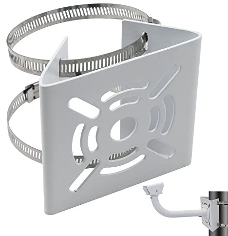 üBerwachungskamera Vertikale Stange Montieren Stangenhalterung - Universal Metallhalterung Eckhalterung Adapter aus Metall mit Schleifen für CCTV-Kameras Stangenmontage, Weiß