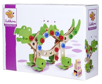 Eichhorn - Constructor Dinosaurier, 3 Modellvarianten: Stegosaurus, T-Rex, Bronchiosaurus, 100-tlg., 100% zertifiziertes Buchenholz, ab 5 Jahren