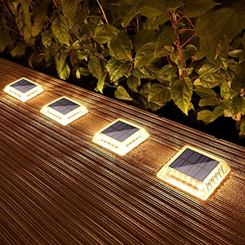 Lacasa Luci Solari Giardino, 4 Pezzi 30LM LED Lampada Solare da Esterno IP68 Impermeabile Luci per Sentieri Auto On/Off Luce Solare per Ponte Passo Percorso Vialetto Scale Cortile, Bianco Caldo 2700K