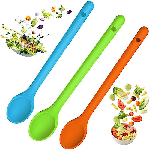 3 Stück Kochlöffel Silikon Rührlöffel, Servierlöffel Silikon Kochlöffel 29cm Silikonlöffel Kochlöffel Silikon Kochlöffel, Set mit Antihaftbeschichtung Rührlöffel (Grün + Orange + Blau)