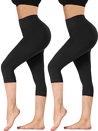 DDOBB Leggings Capri para mujer, cintura alta, 3/4, opacos, pantalones capri, pantalones cortos de deporte, elásticos, pantalones de yoga, pantalones para correr, para fitness en casa, H-negro*2, 50