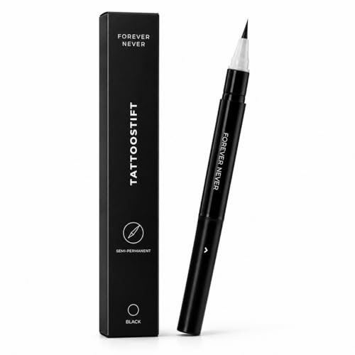 Semi-permanenter Tattoostift 3,0 ml für 2-Wochen-Tattoos - Forever Never® | Temporäre Tattoos für Erwachsene - Hält bis zu 2 Wochen | vegan, wasserfest, EU-zertifiziert (Black)