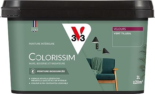 V33 Peinture multi-supports Colorissim® Vert tilleul Velours 2L | Peinture Murs Boiseries Radiateurs, Couleur ultra couvrante et lessivable, Formule Biosourcée, Qualité de l'air intérieur
