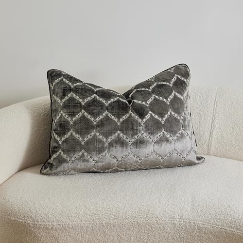 THE-TINOART Moorish Cut Velvet Decorative Lumbar Gray Throw Pillow Covers 18x26inch Rectangle Couch Sofa Pillow Covers for Living Room Couch Bed Sofa Chair 1piece