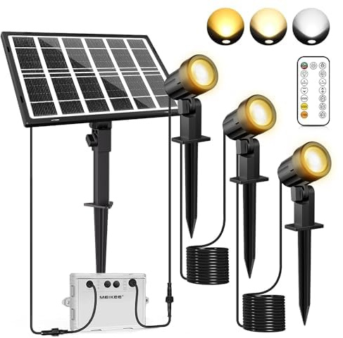 MEIKEE Solar led Spotlight, Med fjärrkontroll, 2700K, 4000K, 6000K, 3 ljusstyrka nivåer, trädgårdslampor soldrivna, IP66 vattentät, Timing funktion, trädgård spotlight för trädgårdar, träd 3 i 1