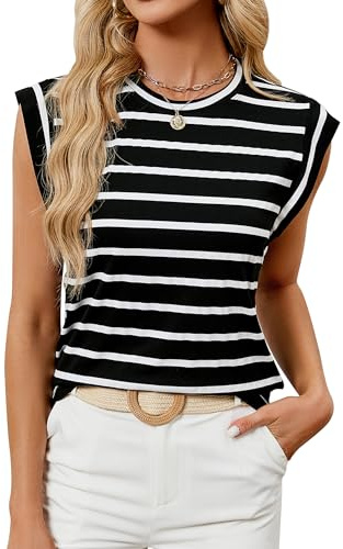 BellaDila Womens Tops Cap Sleeves T Shirt Crew Neck Summer Tees Shirts