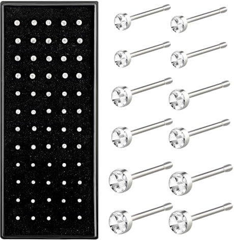 Yolev 60 Stück Nasenstecker Chirurgenstahl Nasenpiercing Stecker Gerader Silberner Nasenring Ohrstecker Körper Kleiner Piercing Nase Schmuck mit Verpackung 1,5/2/2,5 mm Nostril Piercings Stecker