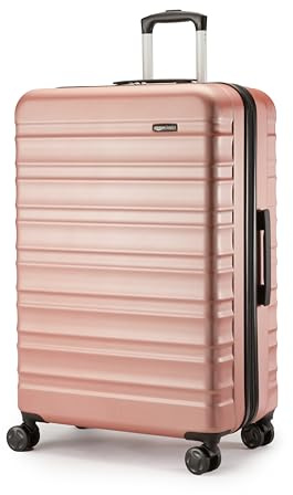 Amazon Basics Hartschalenkoffer, Großer Koffer (78 cm), Kratzfeste ABS-Schale, Erweiterbar, 4 Rollen, Roségold