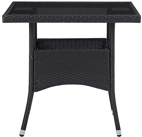 HETFTJN Kleiner Beistelltisch Beistelltische Fürs Wohnzimmer Campingtisch Klein Gartentisch Klein - Garten-Esstisch Schwarz Poly Rattan und Glas für Innenhof Terrasse Balkon Garten