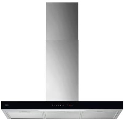 AEG Dunstabzugshaube Serie 6000 mit Lüften-Funktion 90cm – Kaminhaube mit Glas – Ab- und Umluft – max. 730 m³/h im Abluftbetrieb mit max. 74 dB(A) – Touch-Bedienung – Edelstahl – GB67D91HL