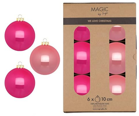 Weihnachtskugeln Glas 10cm 6 Stück - matt & glänzend - Große Christbaumkugeln Weihnachtsbaumkugeln für Weihnachten - Christbaumschmuck & Weihnachtsbaumschmuck Pink Rosa Mix - Candy Shop